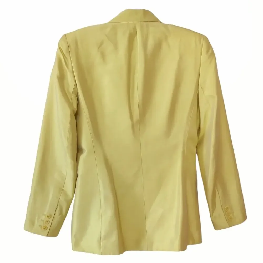 OSCAR DE LA RENTA Yellow Silk Blazer Sz 2 Lightweight Fitted Lemon Suit Jacket